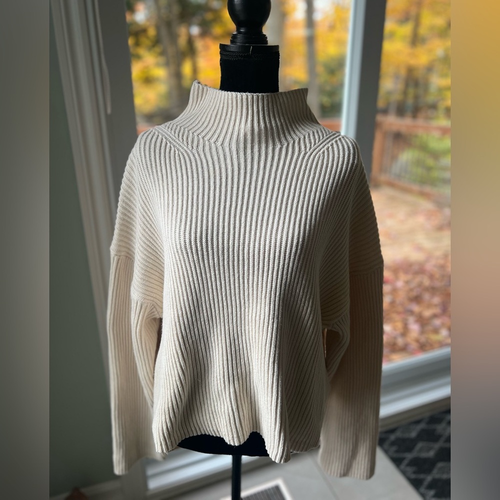 Cozy Cream Ribbed Mock Neck Sweater in L.